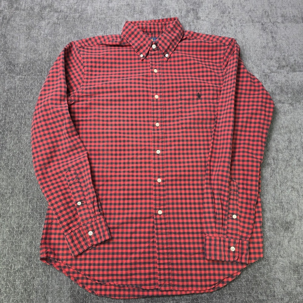 Ralph Lauren Button Down Shirt Mens Large Red Black Gingham Check Classic Fit L